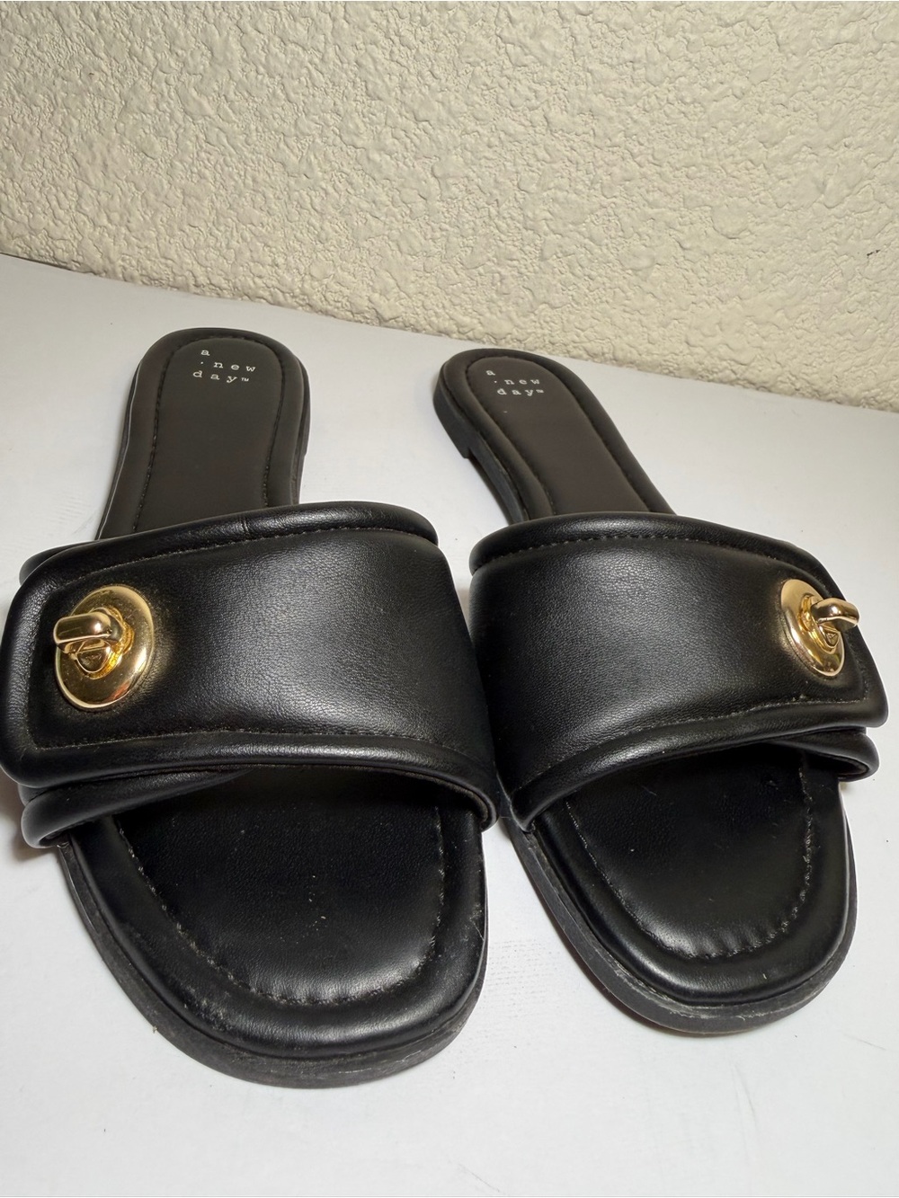 a new day Black Slide Sandals with Gold Accent Hardware - Picture 5 of 11
